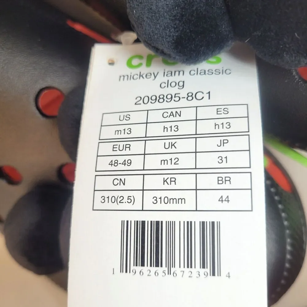 Crocs Disney Parks Plush Mickey Mouse New Black Men's Size 13 Limited Edition